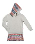 Girl's Long-sleeve Hooded Sequin Trim Dress,