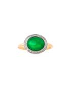 18k Green Jade Oval & Diamond Ring,