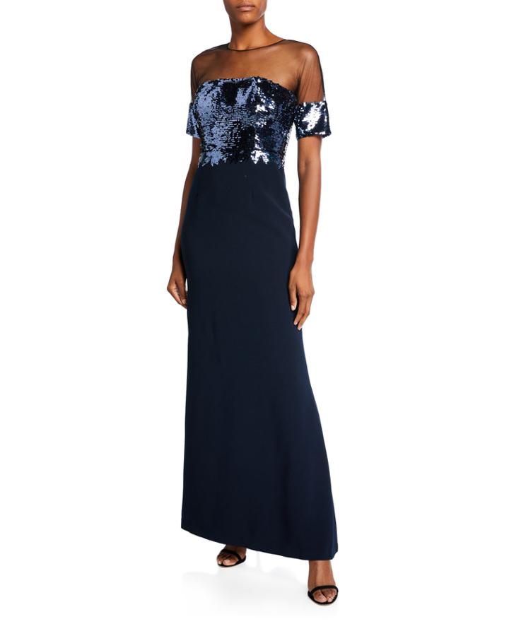 Fiona Sheer Yoke Column Gown With