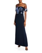 Fiona Sheer Yoke Column Gown With