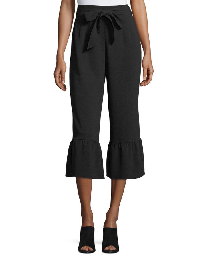 Truleen Straight-leg Cropped Pants W/ Ruffled Cuffs
