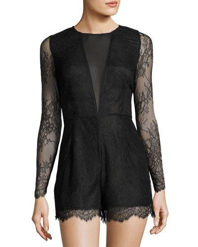 Eden Floral-lace Romper, Black