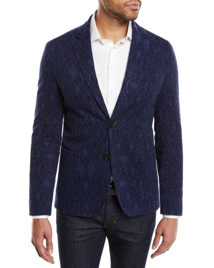 Men's Carpet-jacquard Cotton Two-button Blazer