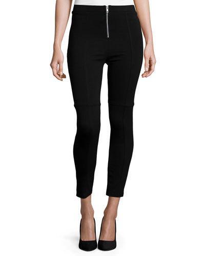 Fiona Zip-front Ankle Leggings, Black