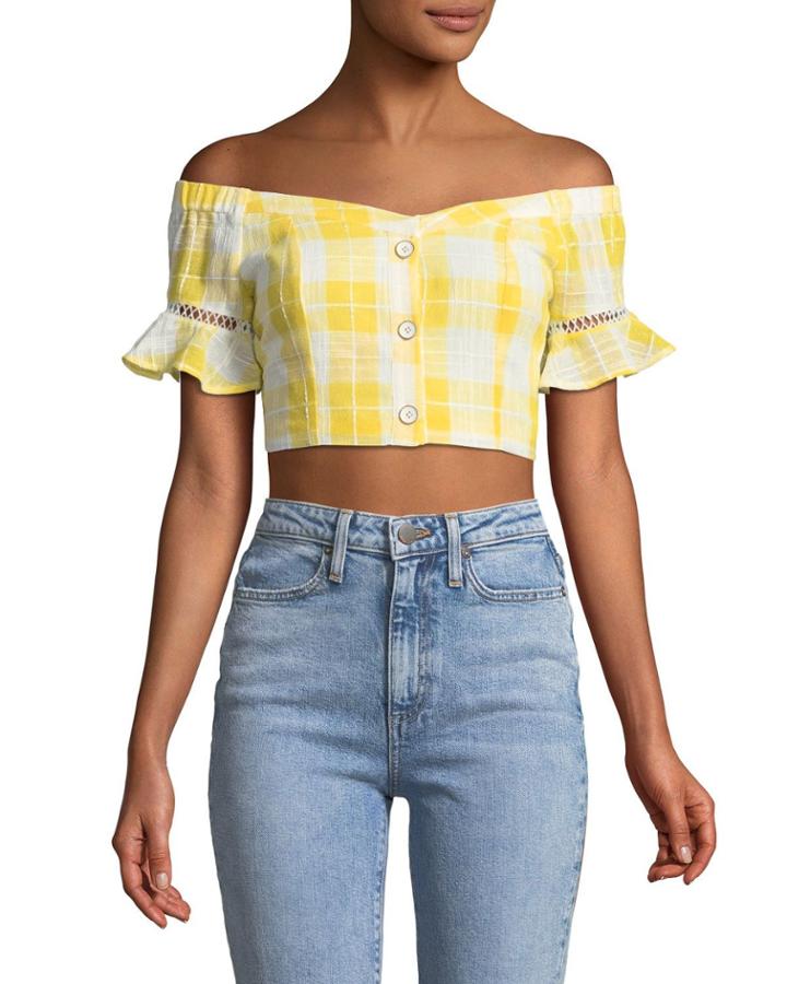 Off-the-shoulder Gingham Crop Top