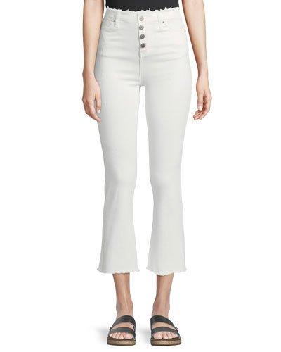 Frayed Button Front Jeans, Off White