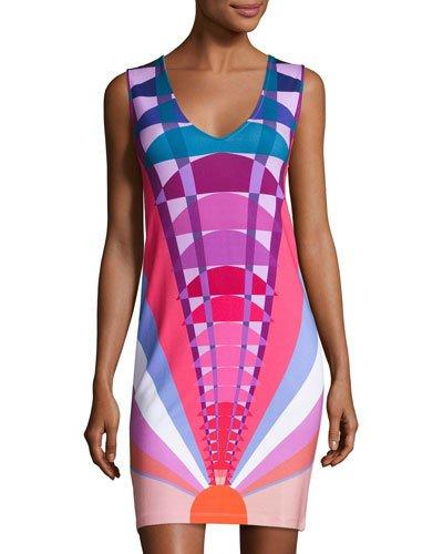 Sleeveless Printed Shift Dress, Beams Navy