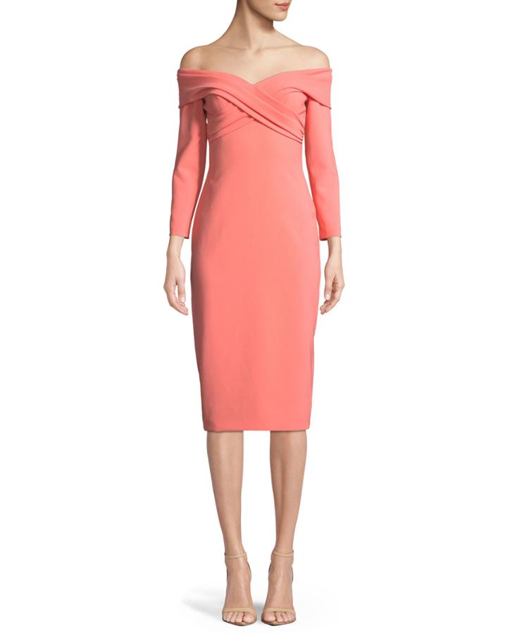 Crisscross Off-the-shoulder 3/4-sleeve Sheath Cocktail Dress