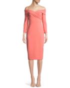 Crisscross Off-the-shoulder 3/4-sleeve Sheath Cocktail Dress
