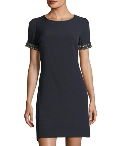 Short-sleeve Rhinestone-trim Dress