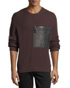 Rib-knit Leather-zip-pocket