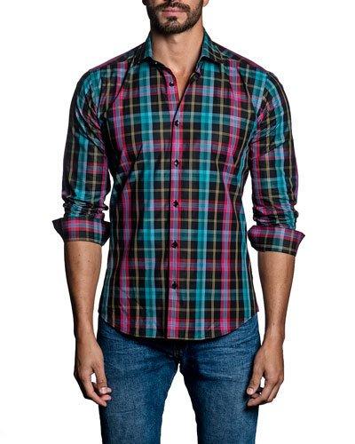 Plaid Sport Shirt, Blue/pink