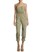 Leah Smocked-trim Jumpsuit, Olive