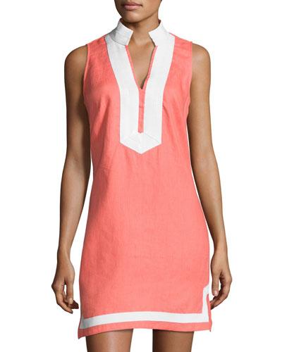 Contrast-trim Classic Tunic Dress, Pink