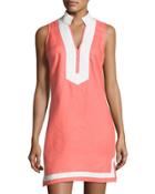 Contrast-trim Classic Tunic Dress, Pink