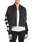 Bow-sleeve Zip-front Nylon Cropped Jacket