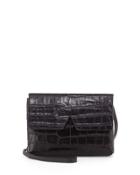 Signature V Croc-embossed Baby Crossbody Bag, Black