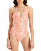 Nina Deep-v Halter Printed One-piece