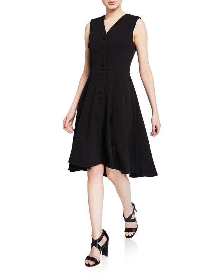 V-neck Button-front Sleeveless High-low