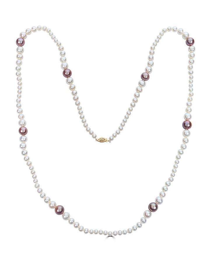 14k Long Single-strand Pearl Necklace,