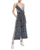 Priscilla Silk Floral Tie-waist Wide-leg Jumpsuit