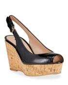 Jean Patent Leather Peep-toe Cork Wedges