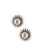 Fluted Freshwater Pearl Button Earrings