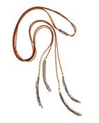 Long Tasseled Suede & Quartz Lariat Choker Necklace, Brown