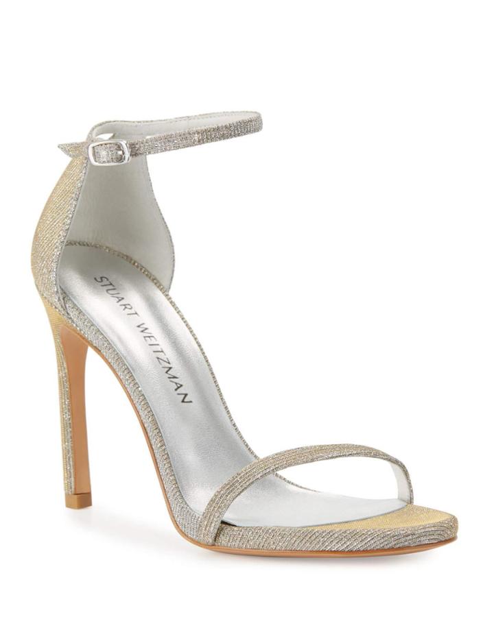 Nudistsong Shimmery Ankle-wrap Sandals,