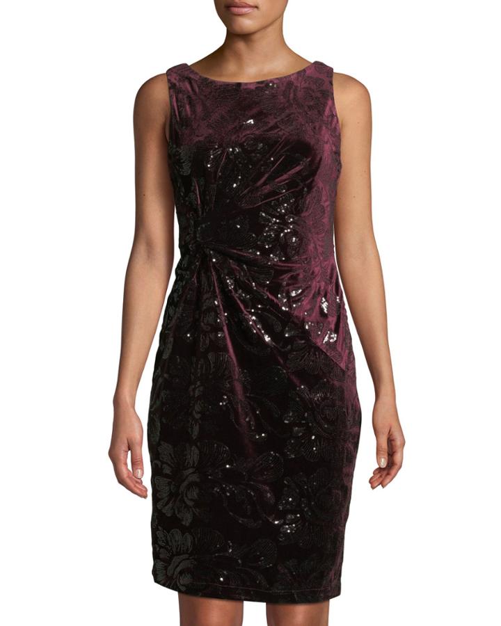 Velvet Sequin Ruched Cocktail Dress