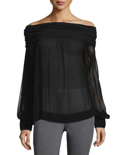 Long-sleeve Off-the-shoulder Blouse, Black
