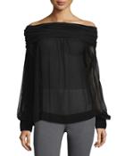 Long-sleeve Off-the-shoulder Blouse, Black