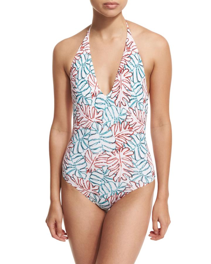 Nina Leaf-print One-piece Halter