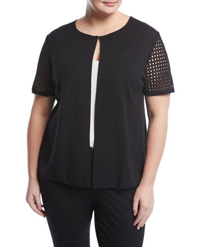 Eyelet-back Cropped Cardigan, Black,