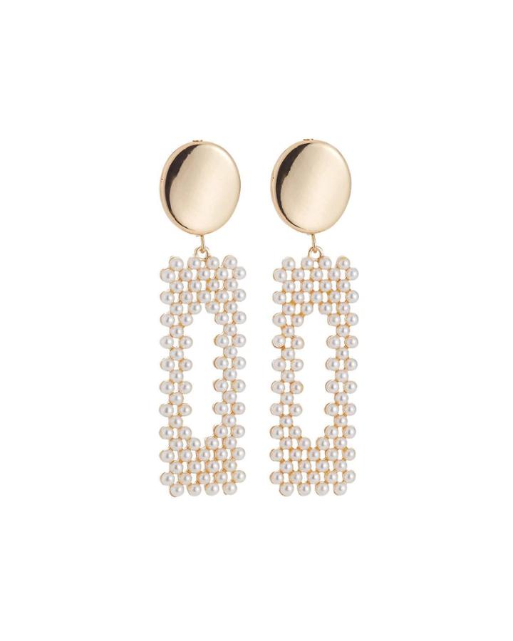 Rectangle Faux-pearl Earrings