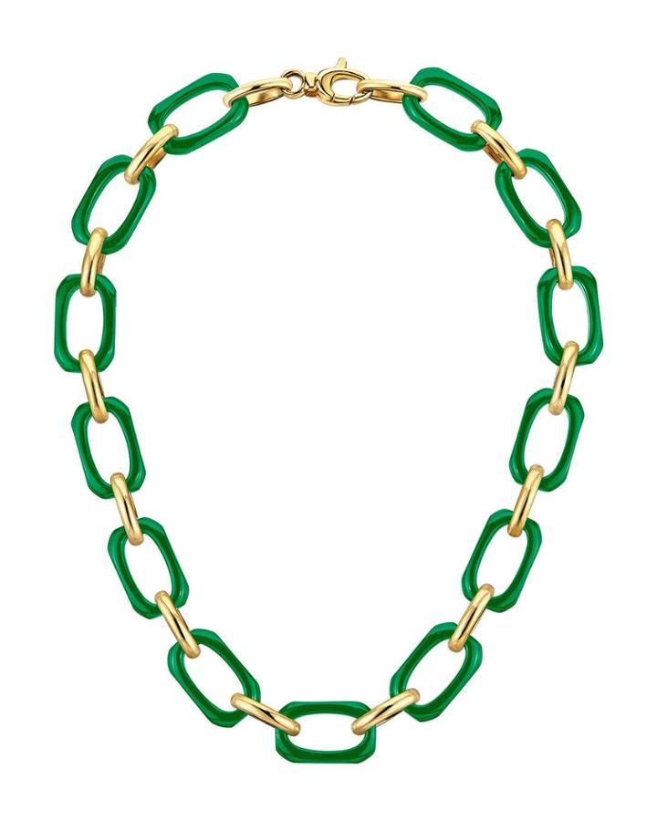 Rectangular-link Necklace, Green