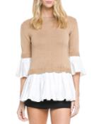 Crewneck Knit Pleated Poplin Combo Top