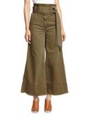 Serge Belted Wide-leg Cropped Trousers, Olive