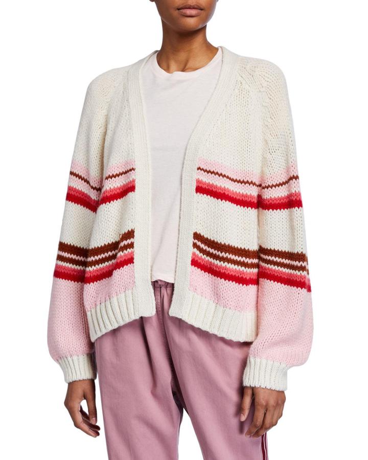 Striped Open-front Knit Cardigan