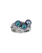 8mm Black 3-pearl Twisted Ring