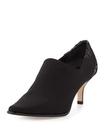 Crepe/croc-print Ankle Boot, Black