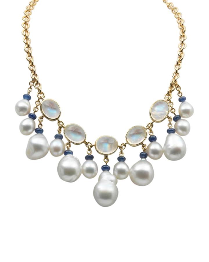 Prince Dimitri For Assael 18k South Sea Pearl, Moonstone & Sapphire Necklace, Women's