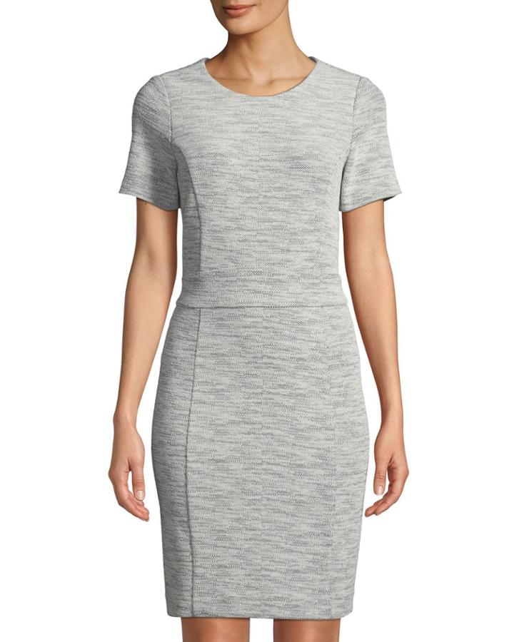 Short-sleeve Textured Knit Knee-length Dress