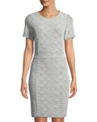 Short-sleeve Textured Knit Knee-length Dress