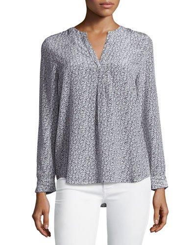 Peterson B Printed Silk Top, Dark Navy