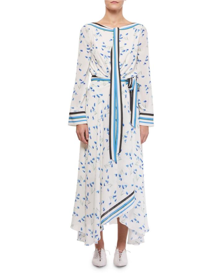 Fernandina Tie-neck Printed Handkerchief Dress