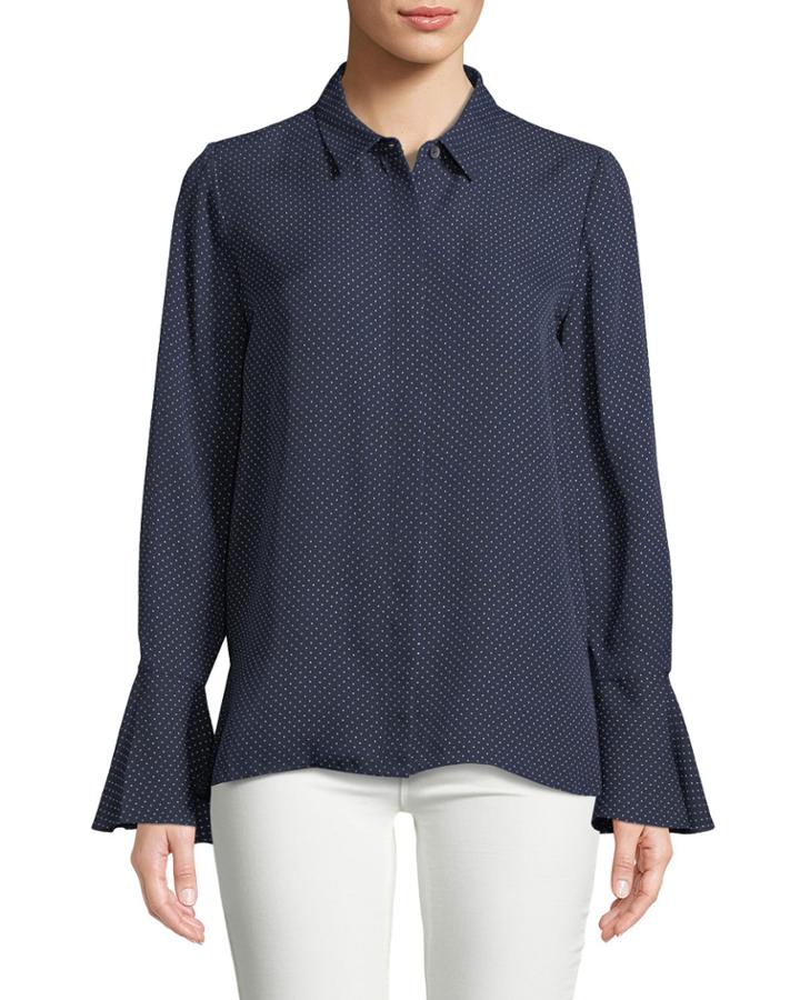 Agatha Bell-sleeve Micro-dot Print