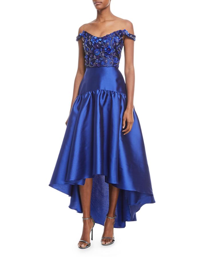 High-low Mikado Gown W/ Bead Embroidered Bodice