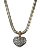 Signature Caviar Diamond Heart Necklace In Silver/18k White Gold