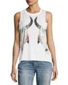 Reflected Floral Cow Skulls Tank, White